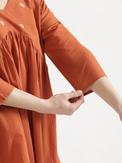 AARVI Rust Embroidered Cotton Short Top