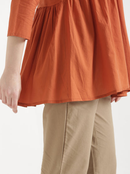 AARVI Rust Embroidered Cotton Short Top