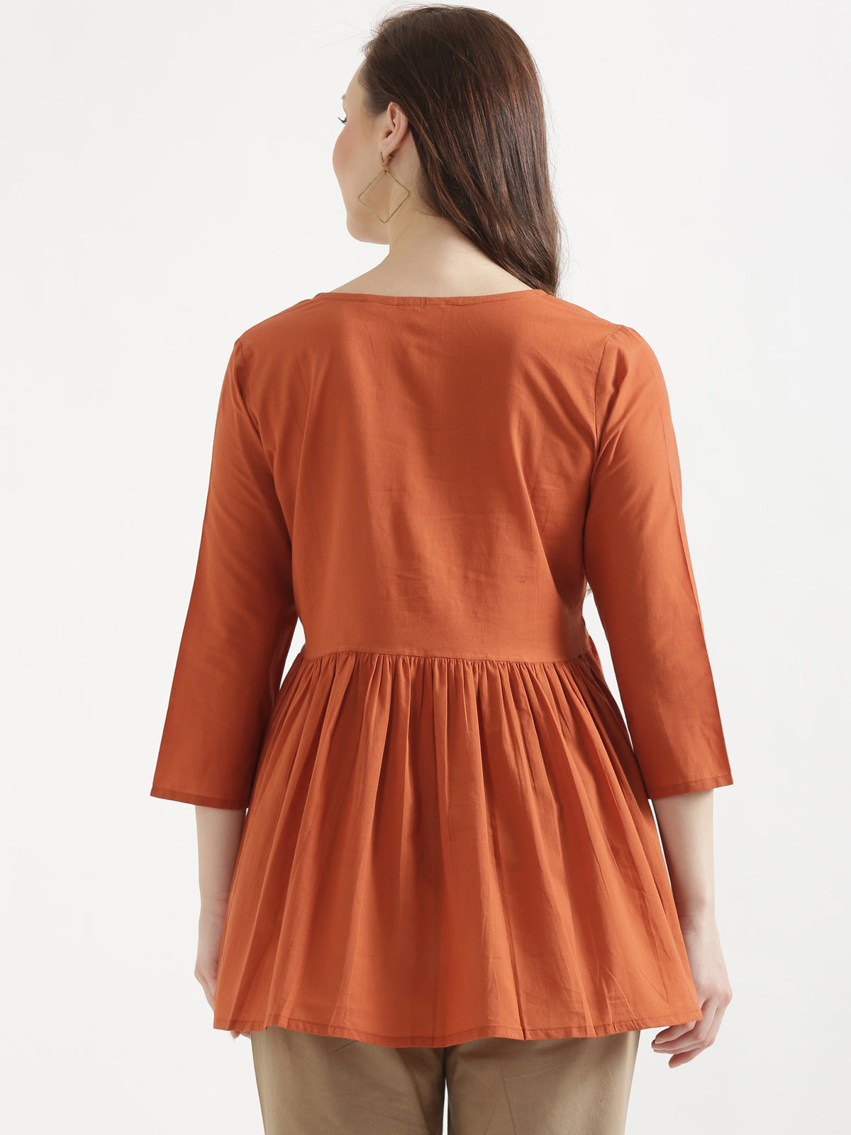 AARVI Rust Embroidered Cotton Short Top