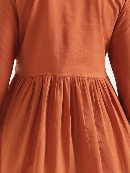 AARVI Rust Embroidered Cotton Short Top