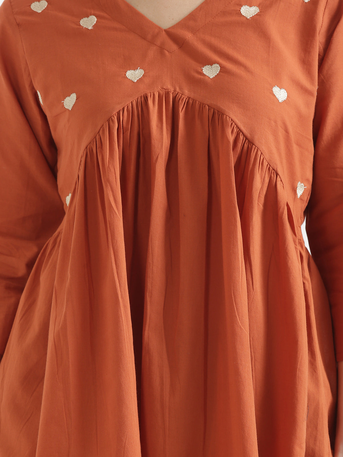 AARVI Rust Embroidered Cotton Short Top