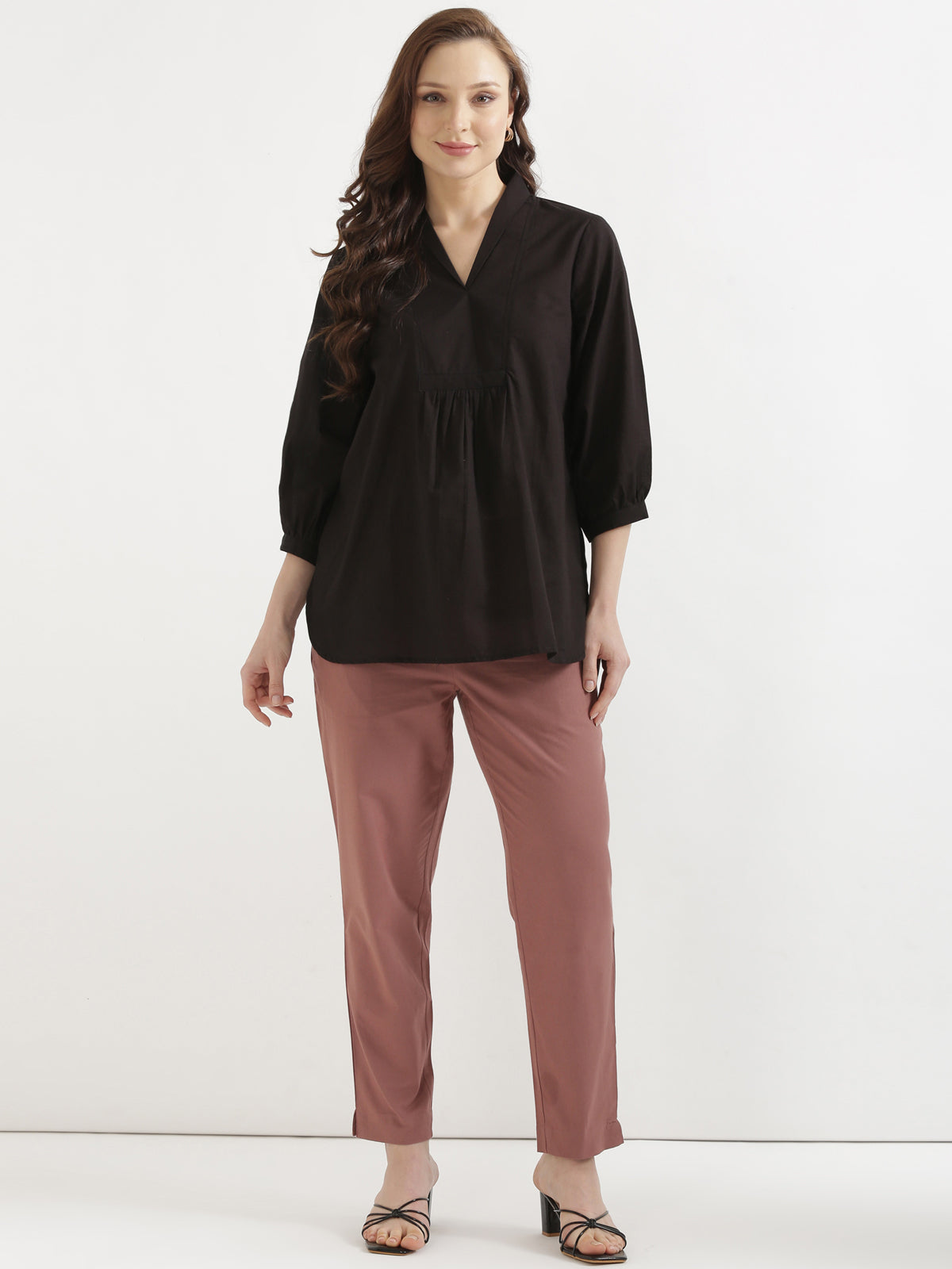 AIRA Black V-Neck Cotton Short Top