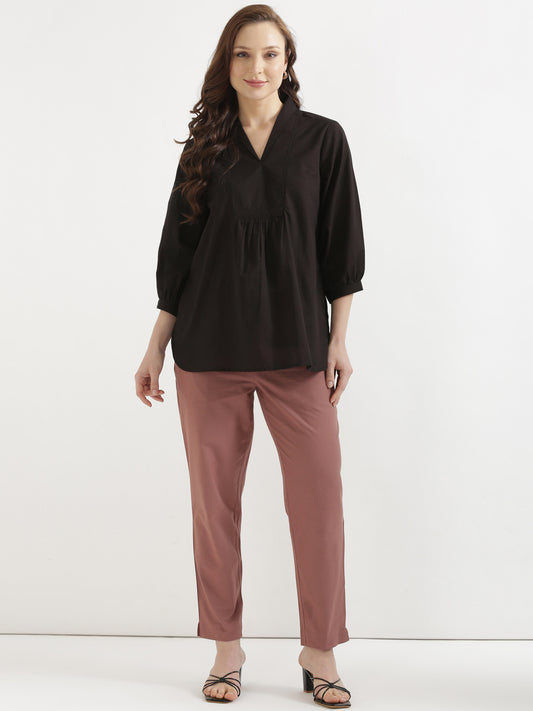 AIRA Black V-Neck Cotton Short Top