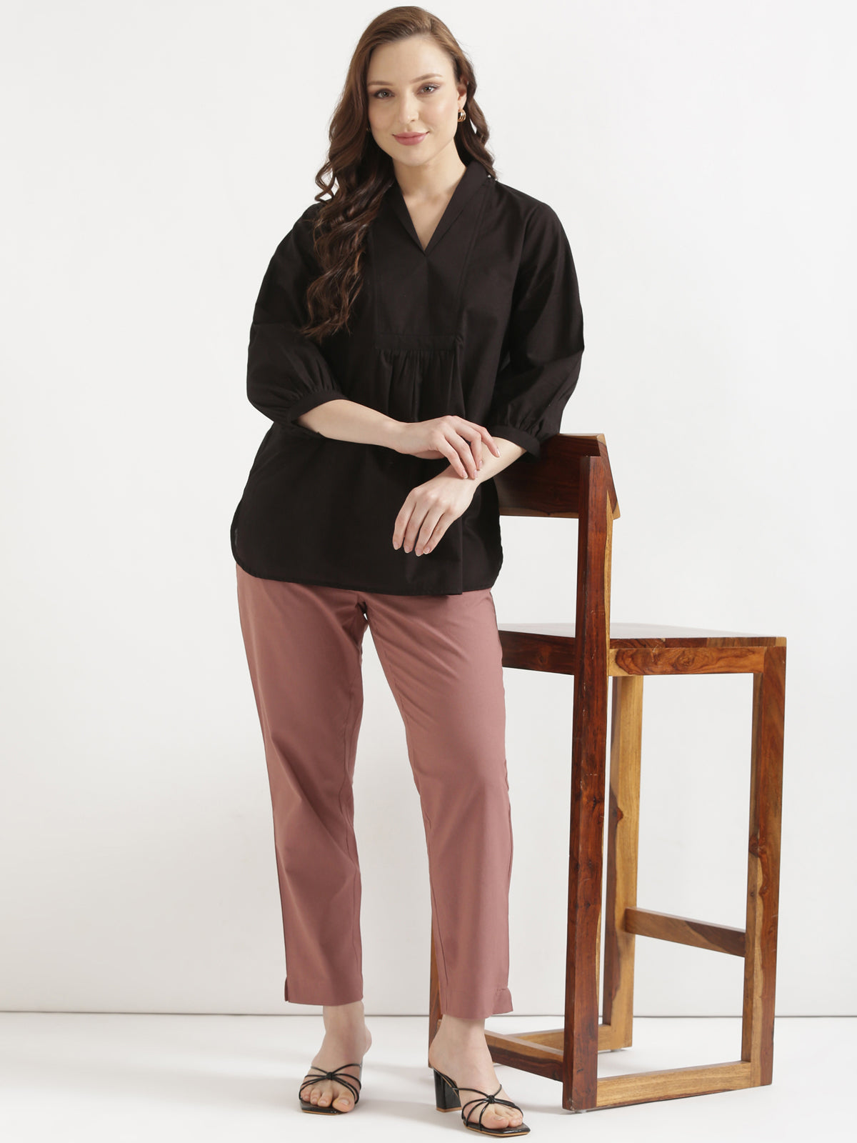 AIRA Black V-Neck Cotton Short Top