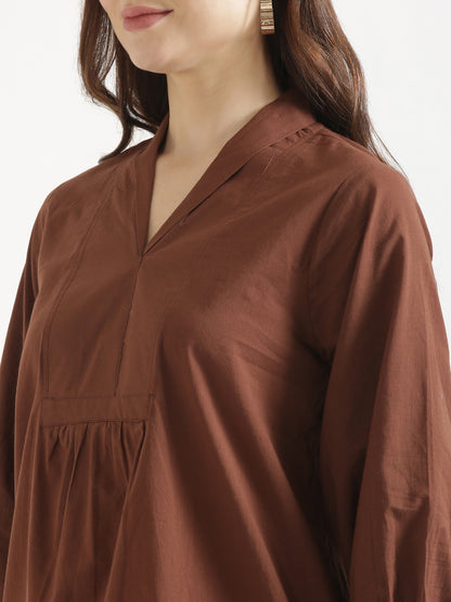 AIRA Brown V-Neck Cotton Short Top