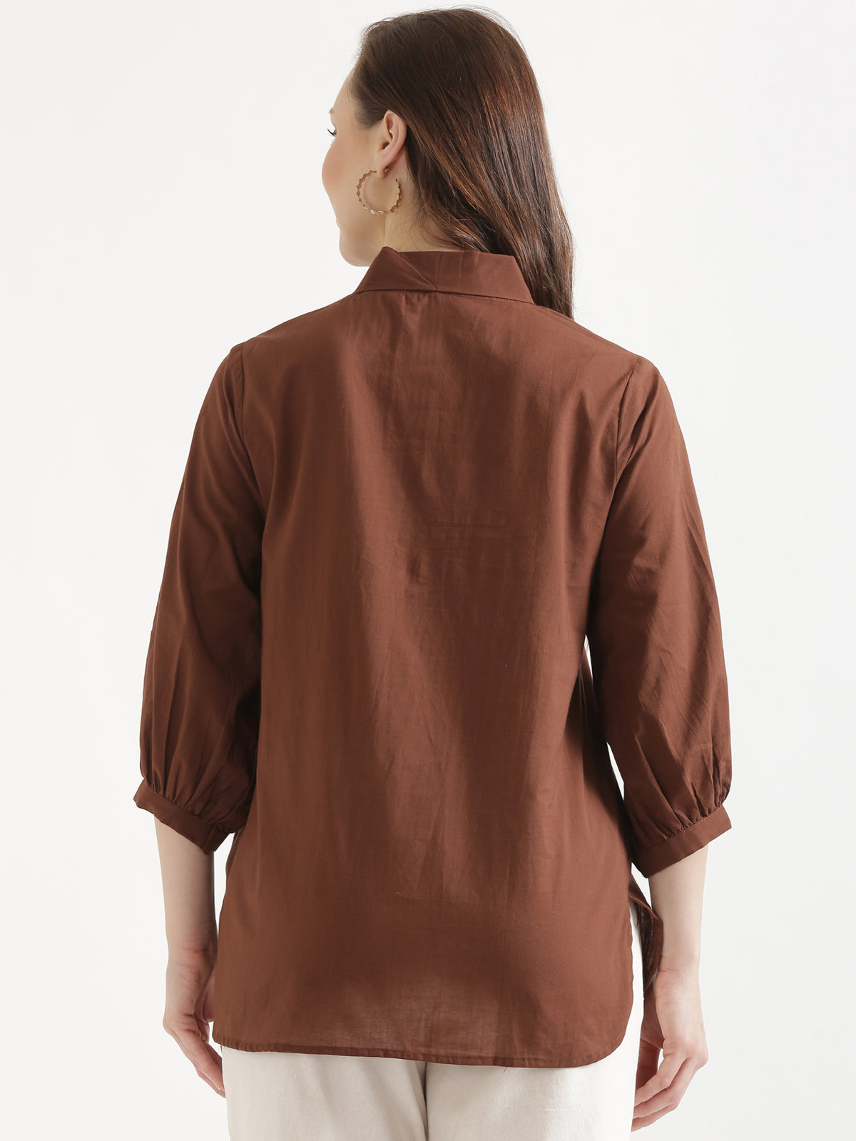 AIRA Brown V-Neck Cotton Short Top