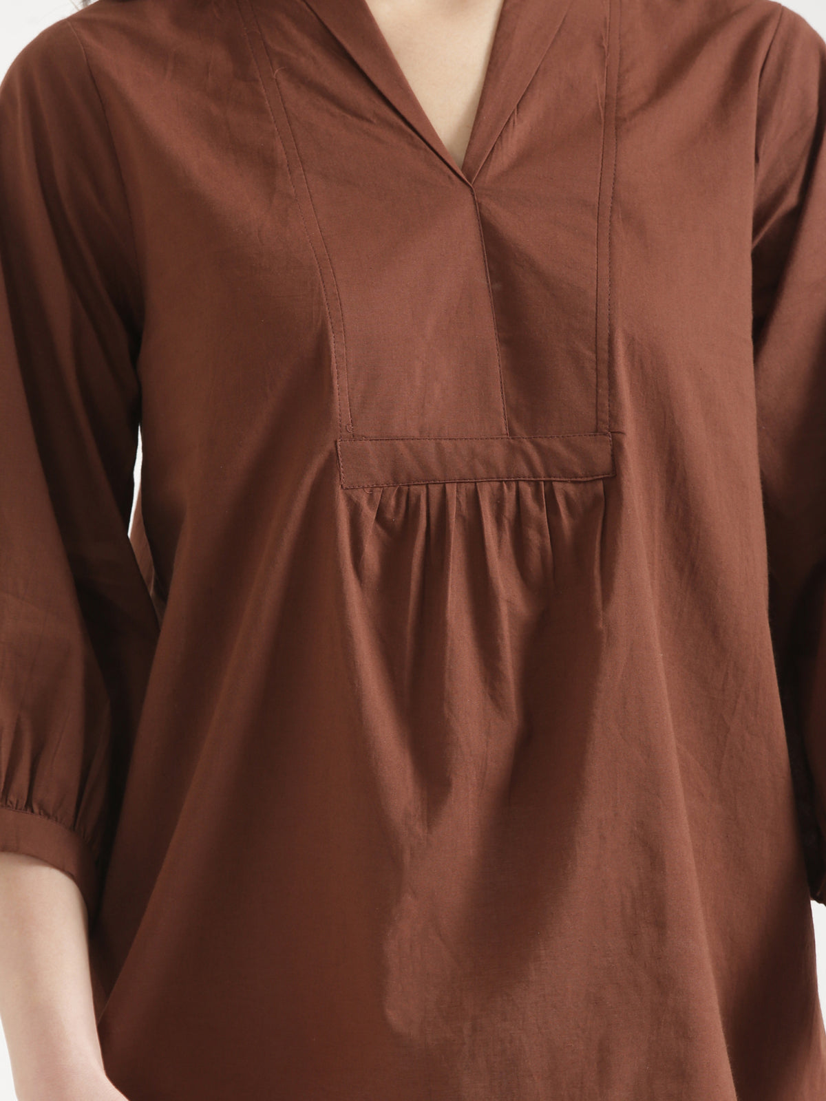 AIRA Brown V-Neck Cotton Short Top