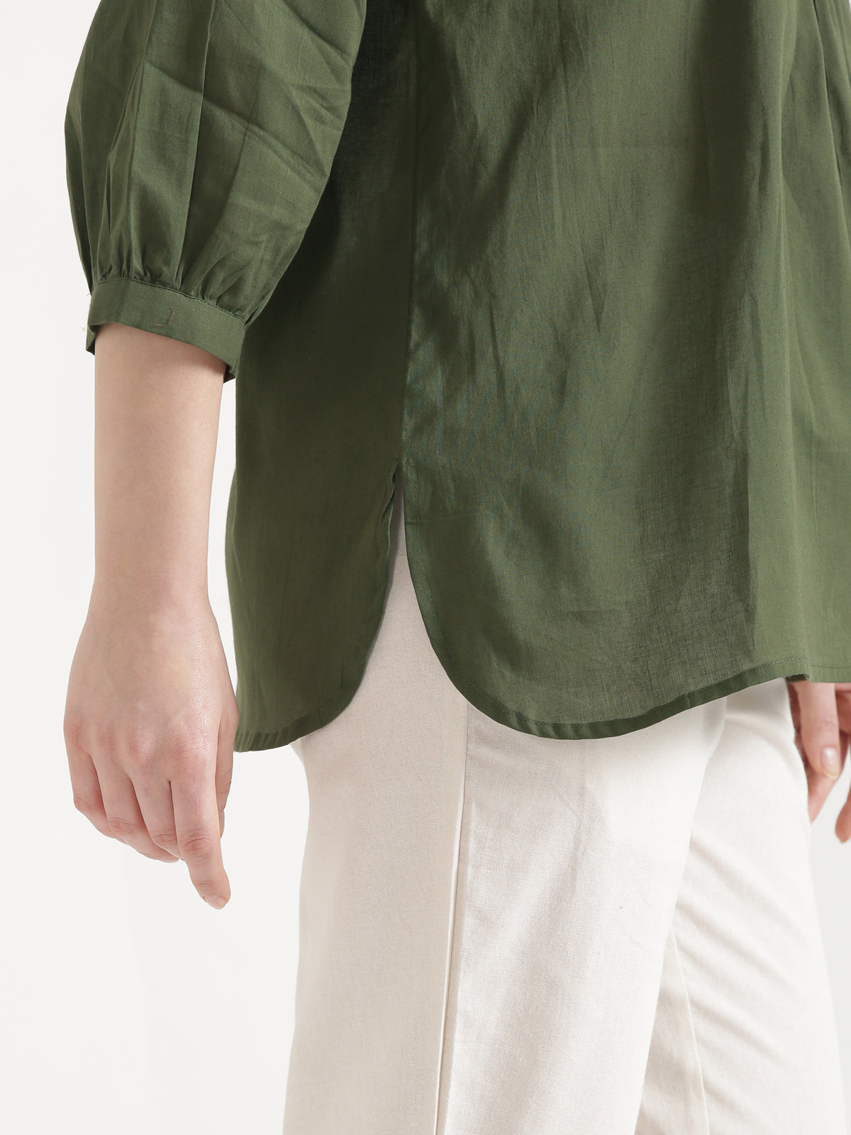 AIRA Olive Green V-Neck Cotton Short Top