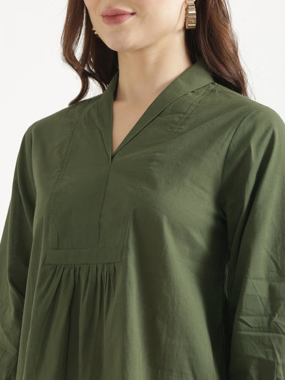 AIRA Olive Green V-Neck Cotton Short Top
