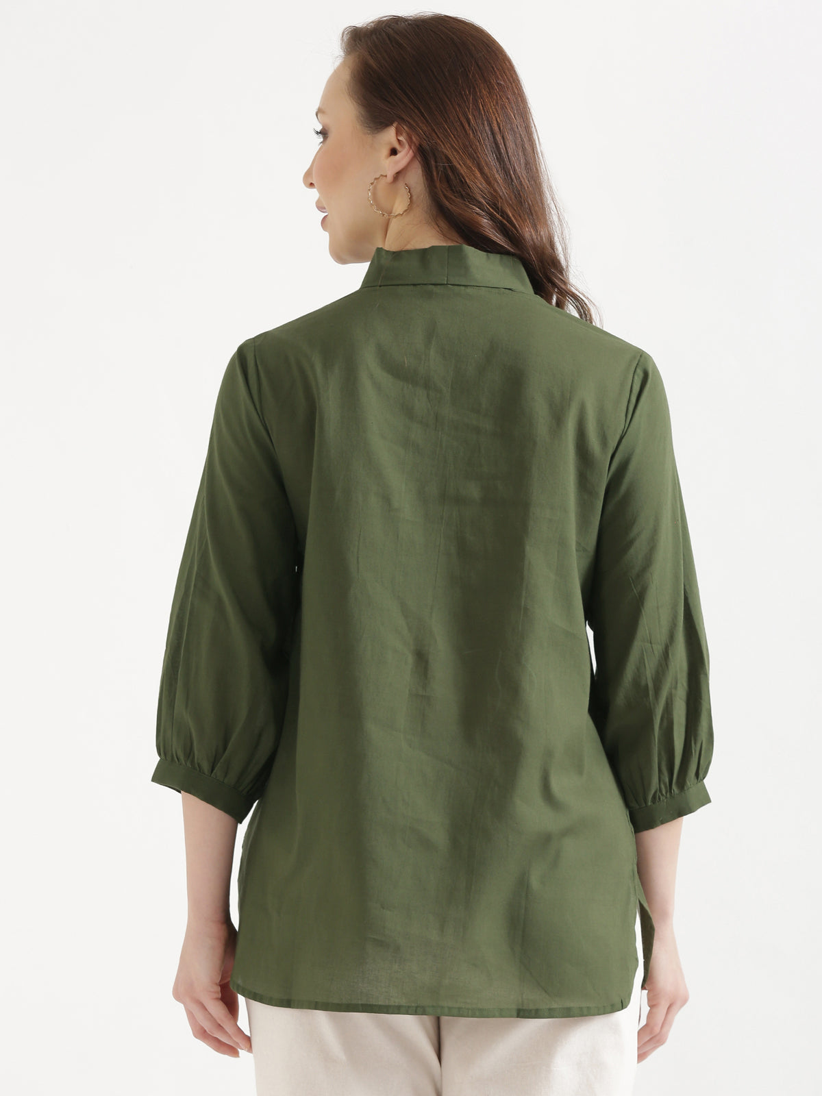 AIRA Olive Green V-Neck Cotton Short Top