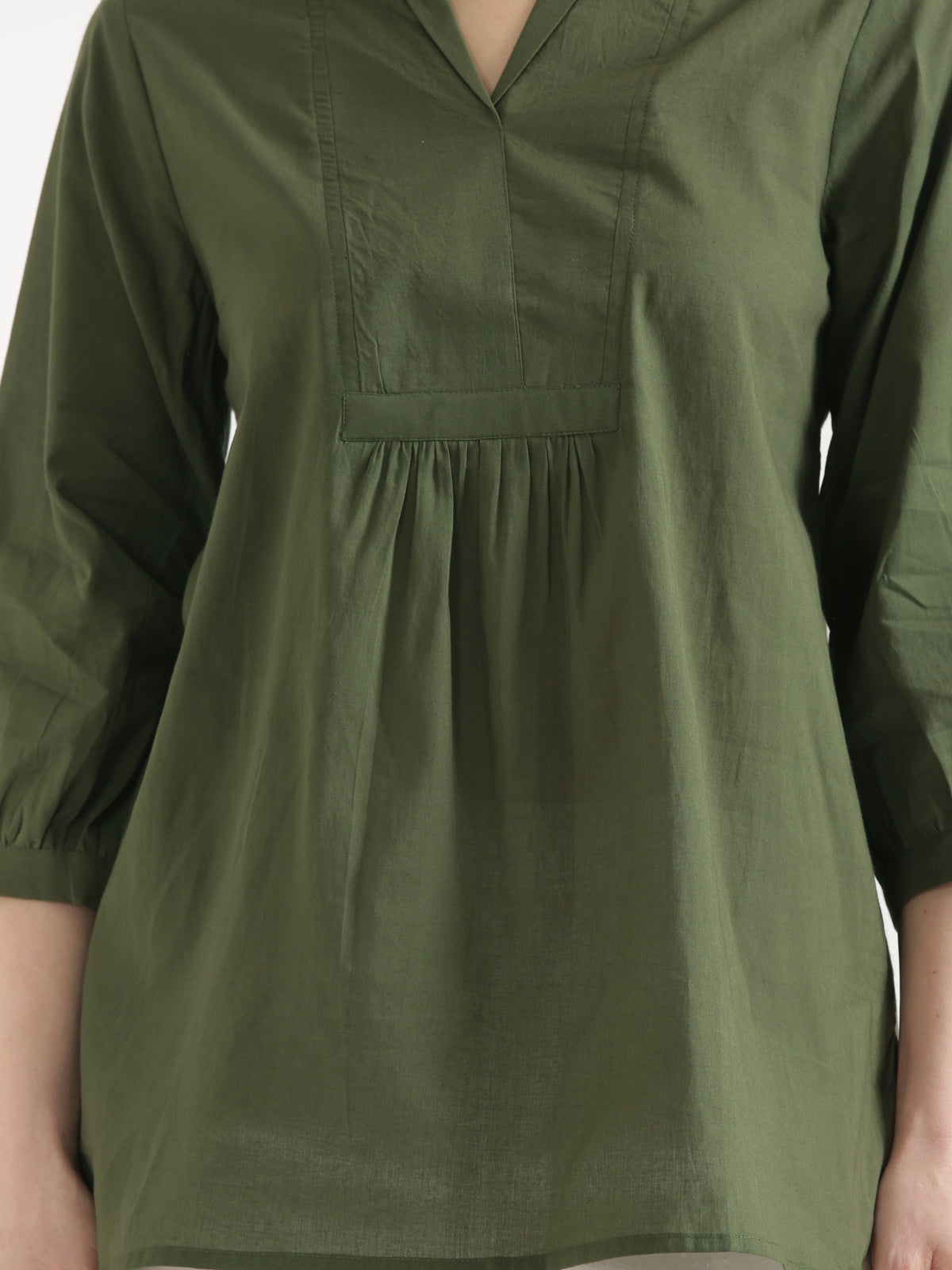 AIRA Olive Green V-Neck Cotton Short Top