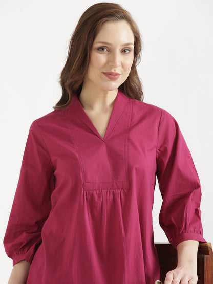 AIRA Raspberry V-Neck Cotton Short Top