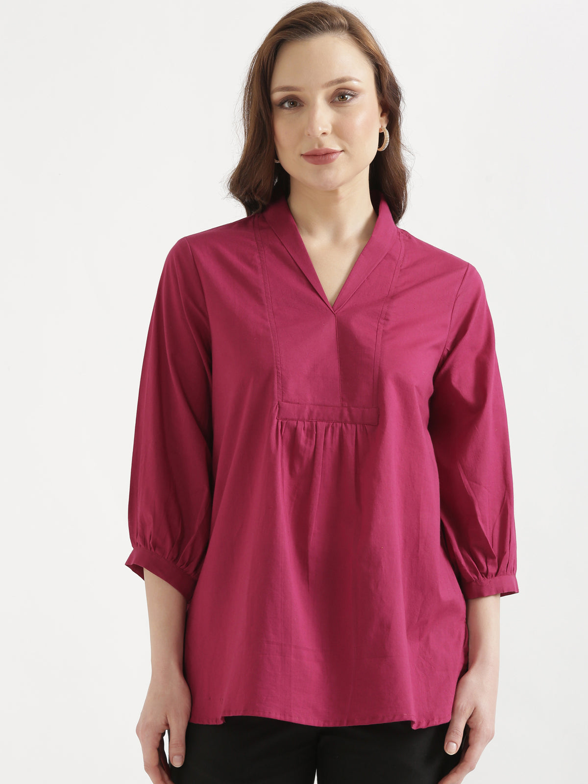 AIRA Raspberry V-Neck Cotton Short Top