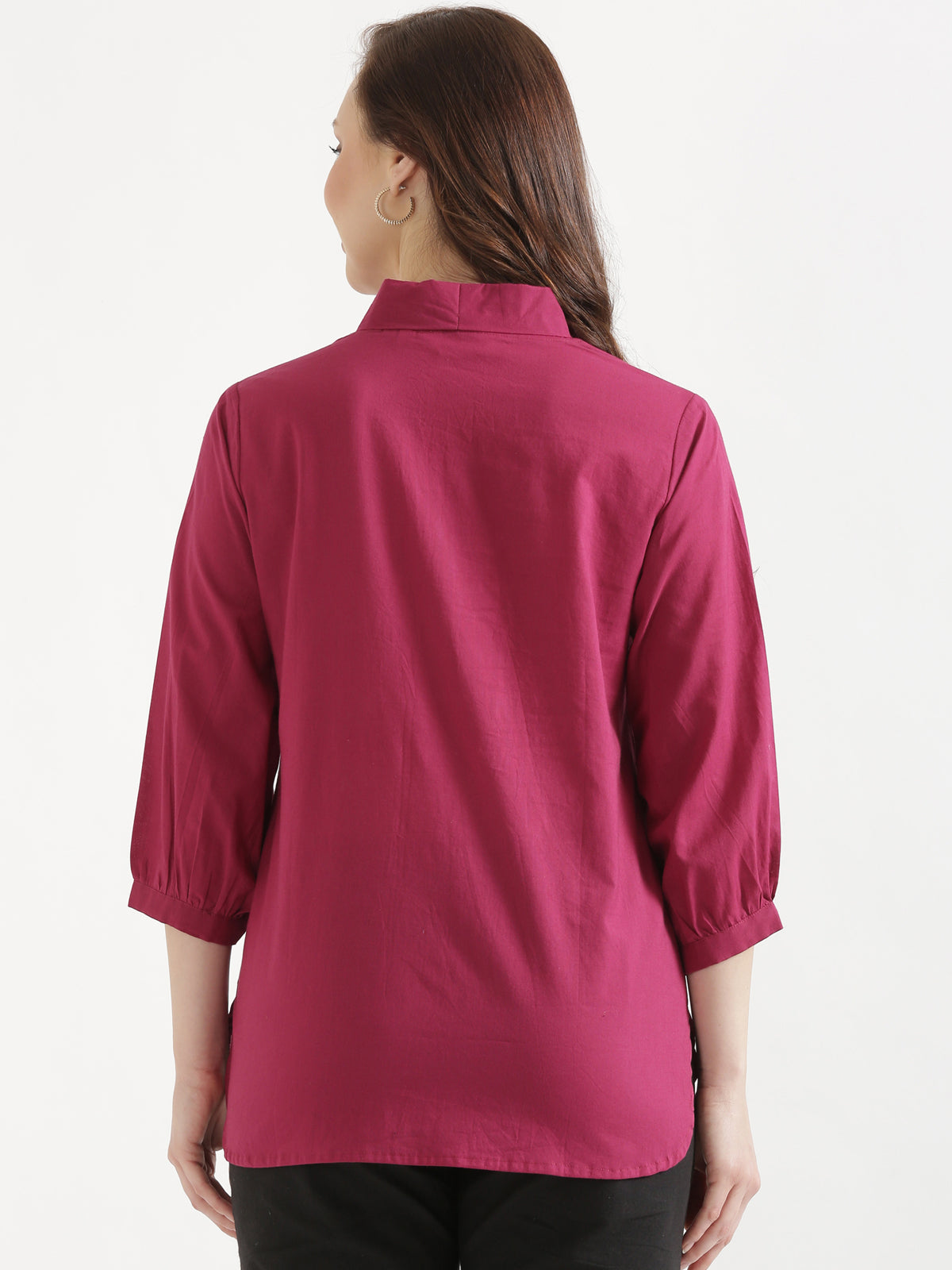 AIRA Raspberry V-Neck Cotton Short Top