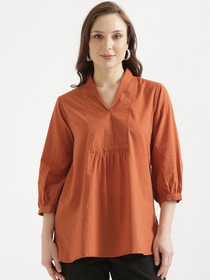 AIRA Rust V-Neck Cotton Short Top