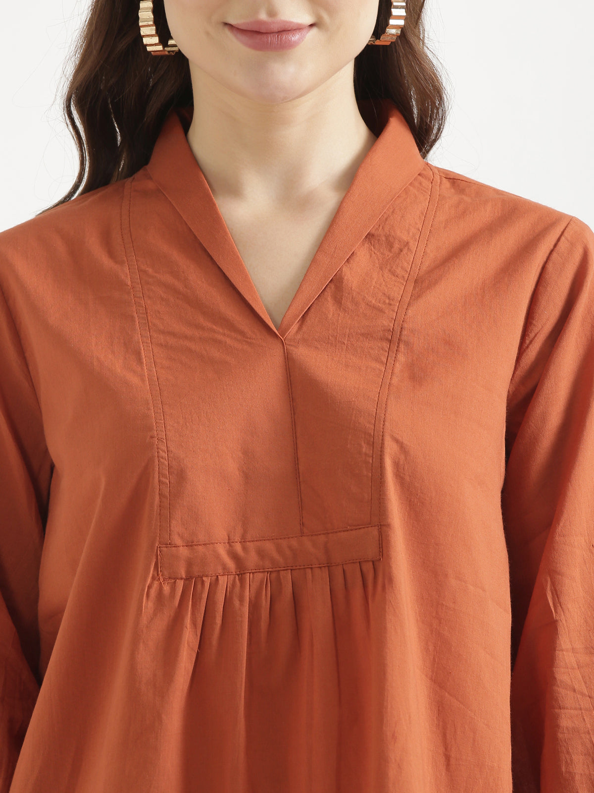 AIRA Rust V-Neck Cotton Short Top