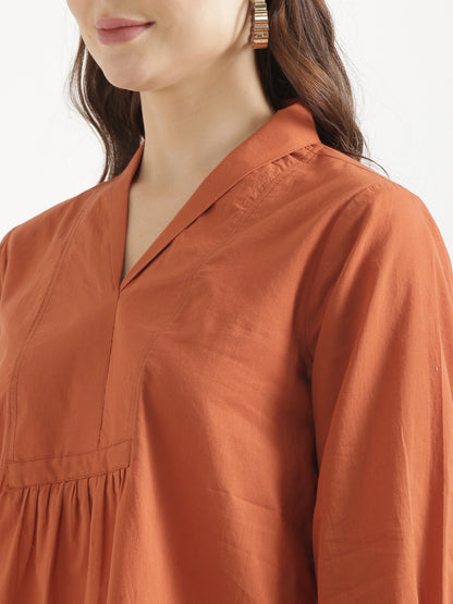 AIRA Rust V-Neck Cotton Short Top