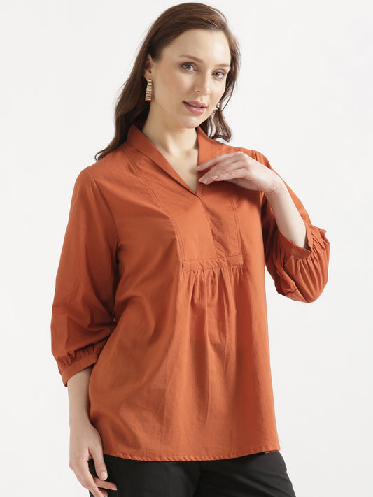 AIRA Rust V-Neck Cotton Short Top