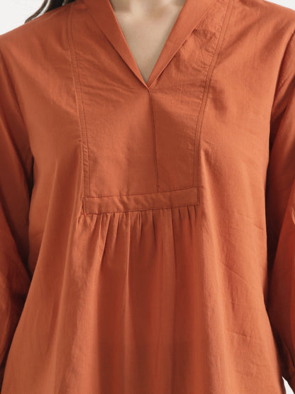 AIRA Rust V-Neck Cotton Short Top