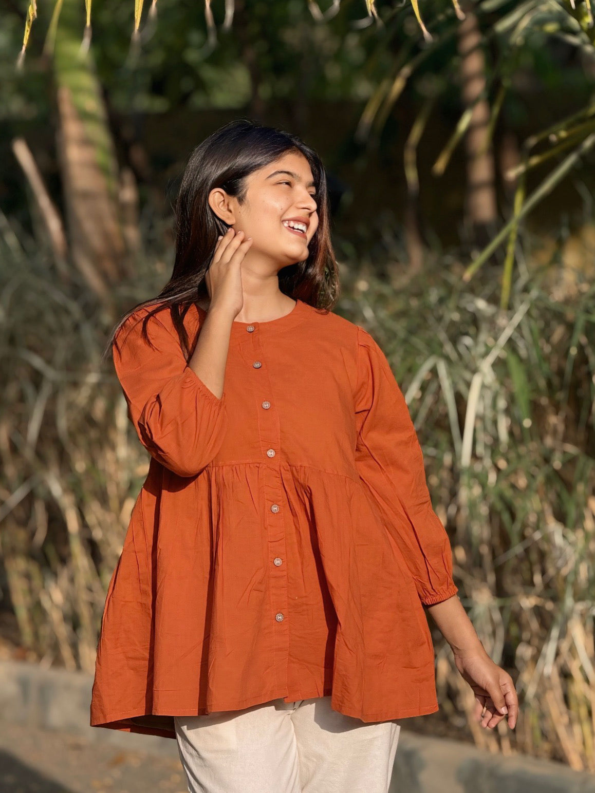 AURA Rust Solid Cotton Short Top