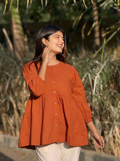 AURA Rust Solid Cotton Short Top
