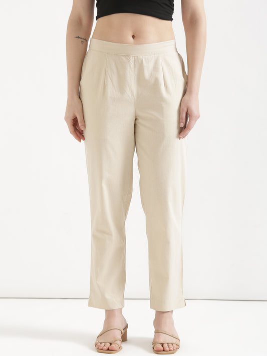 Women Beige Cotton Pant