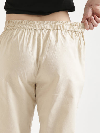 Women Beige Cotton Pant