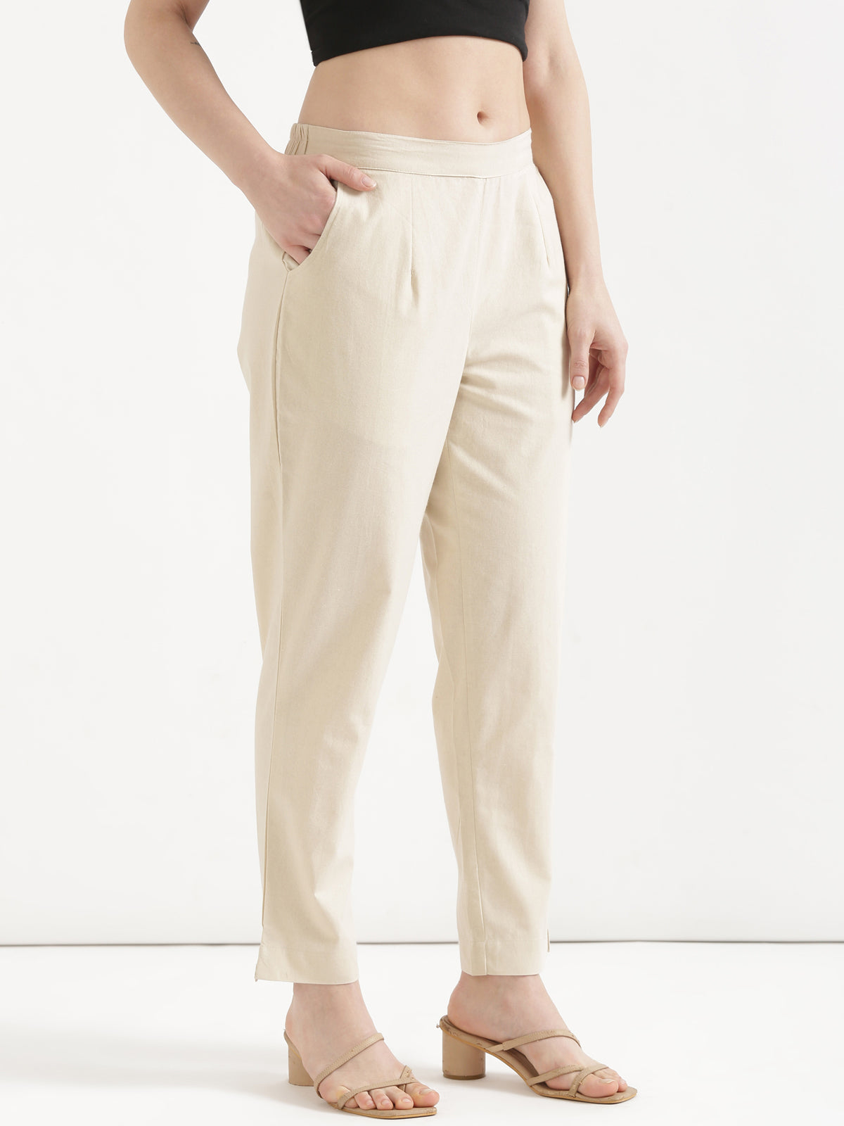 Women Beige Cotton Pant