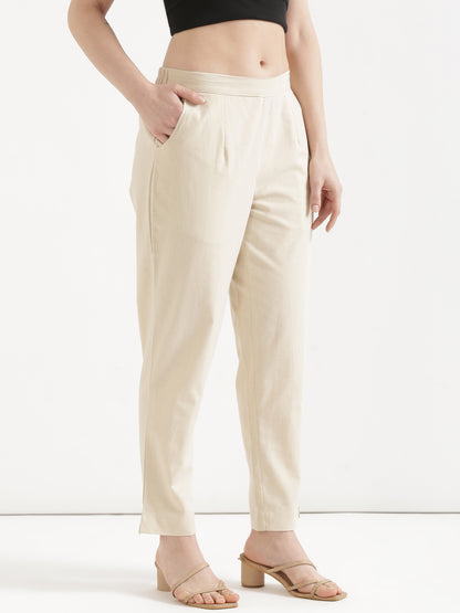 Women Beige Cotton Pant