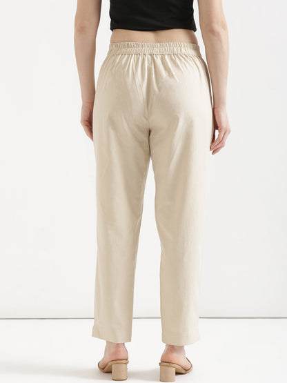 Women Beige Cotton Pant