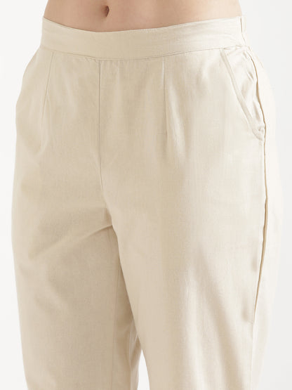 Women Beige Cotton Pant