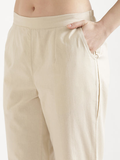 Women Beige Cotton Pant