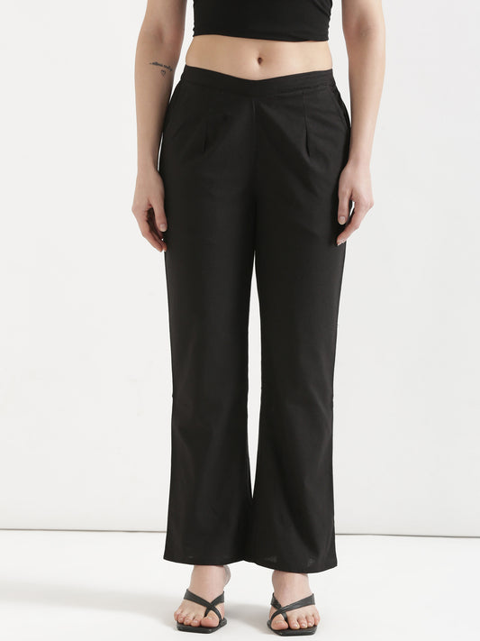 Women Black Wide Leg Cotton Pant
