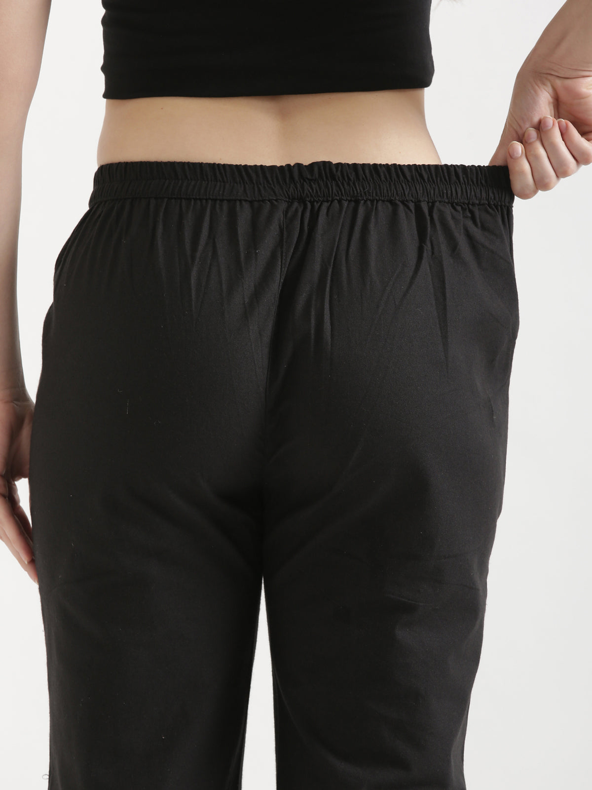 Women Black Wide Leg Cotton Pant