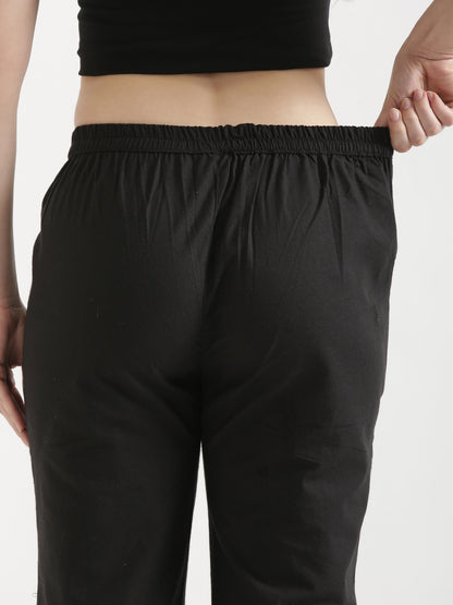 Women Black Wide Leg Cotton Pant