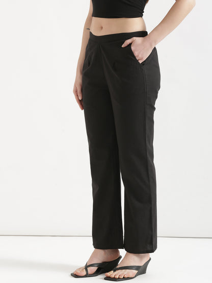 Women Black Wide Leg Cotton Pant