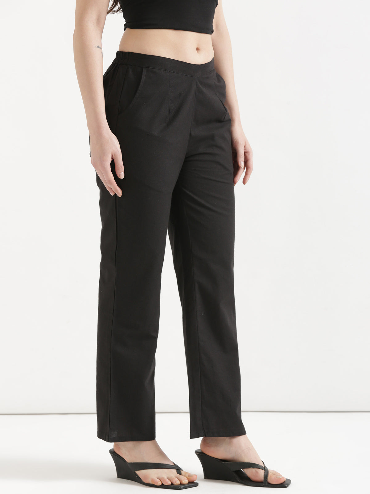 Women Black Wide Leg Cotton Pant