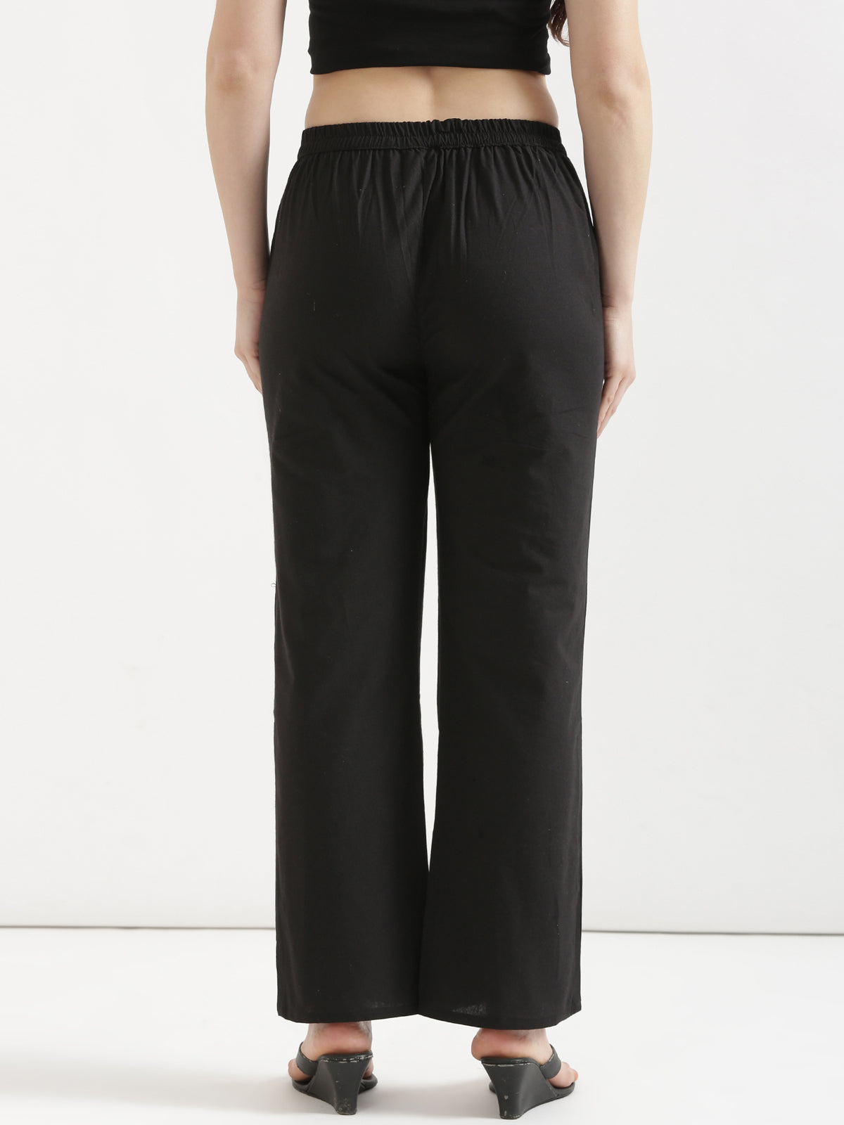Women Black Wide Leg Cotton Pant