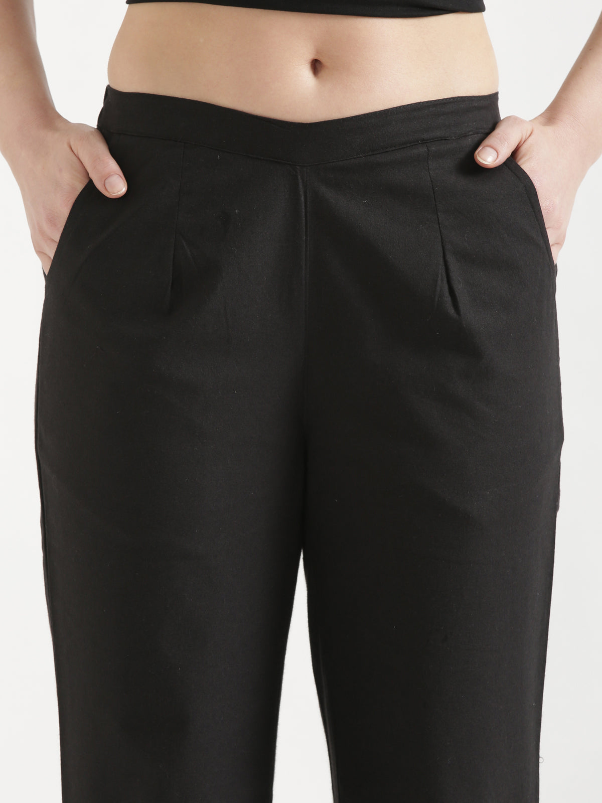 Women Black Wide Leg Cotton Pant