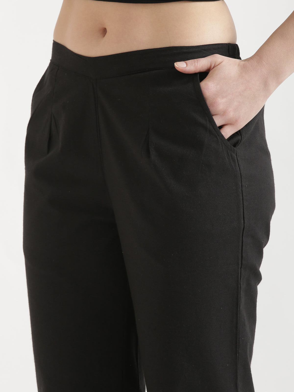 Women Black Wide Leg Cotton Pant