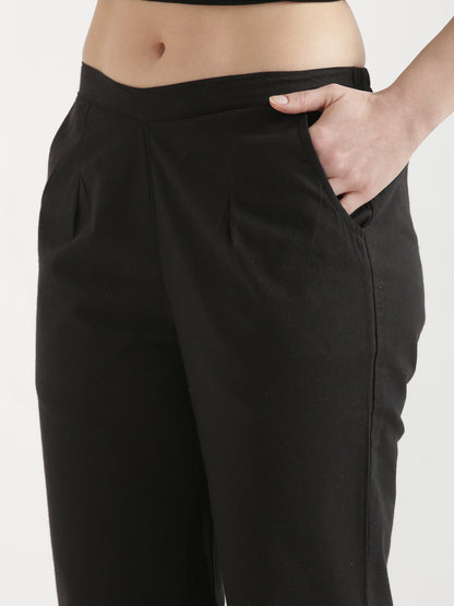 Women Black Wide Leg Cotton Pant