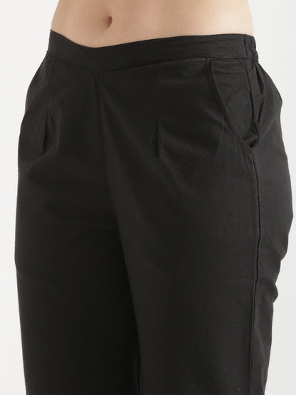 Women Black Wide Leg Cotton Pant