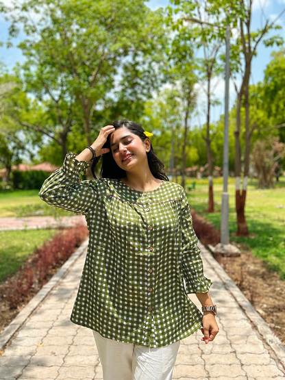 MIRA Garden Green Checks Top