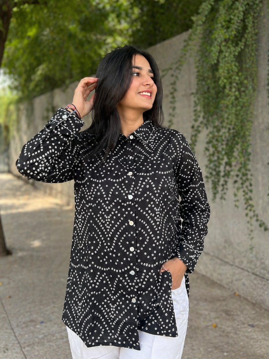 RIVA Classic Black Bandhani Cotton Shirt