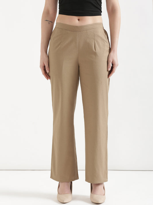Women Chiku Brown Wide Leg Pant