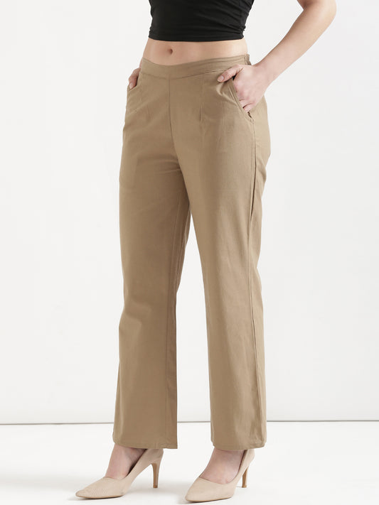 Women Chiku Brown Wide Leg Pant