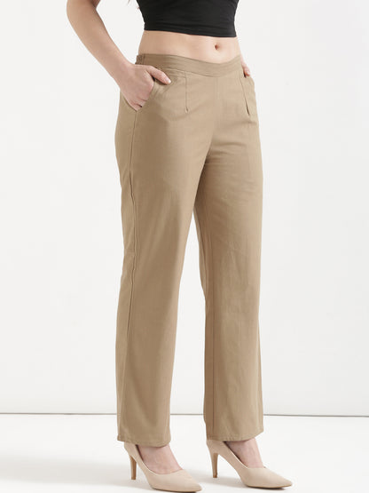 Women Chiku Brown Wide Leg Pant