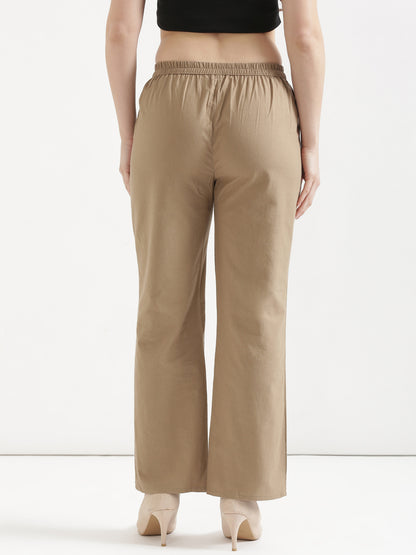Women Chiku Brown Wide Leg Pant