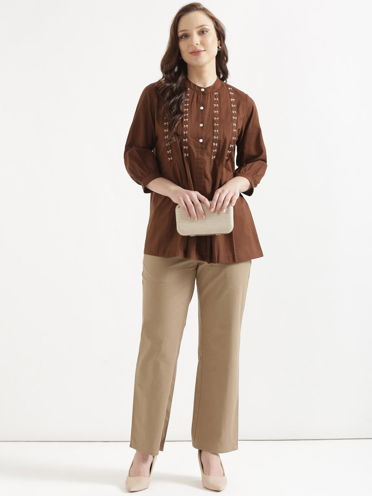 Women Chiku Brown Wide Leg Pant