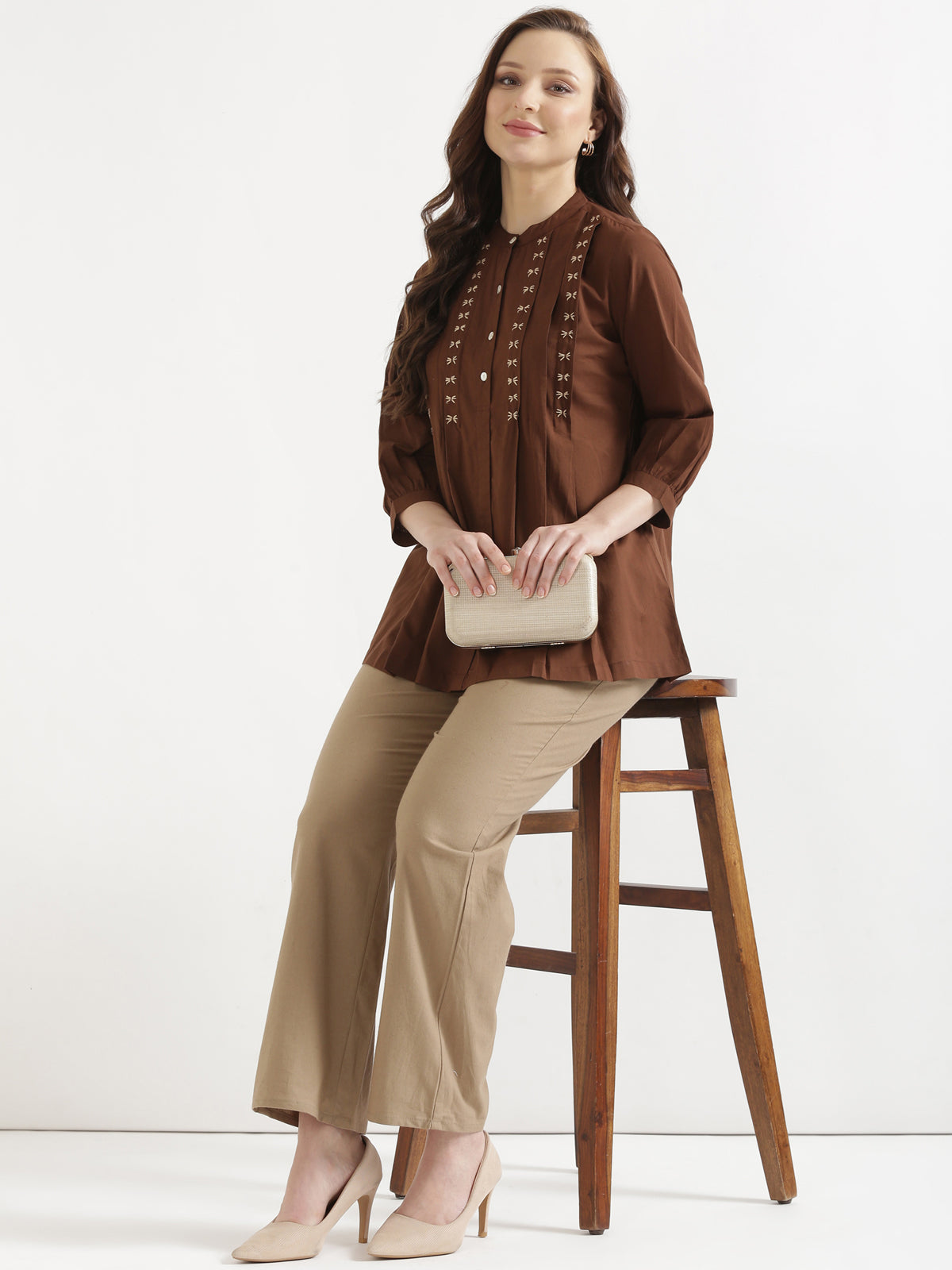 Women Chiku Brown Wide Leg Pant